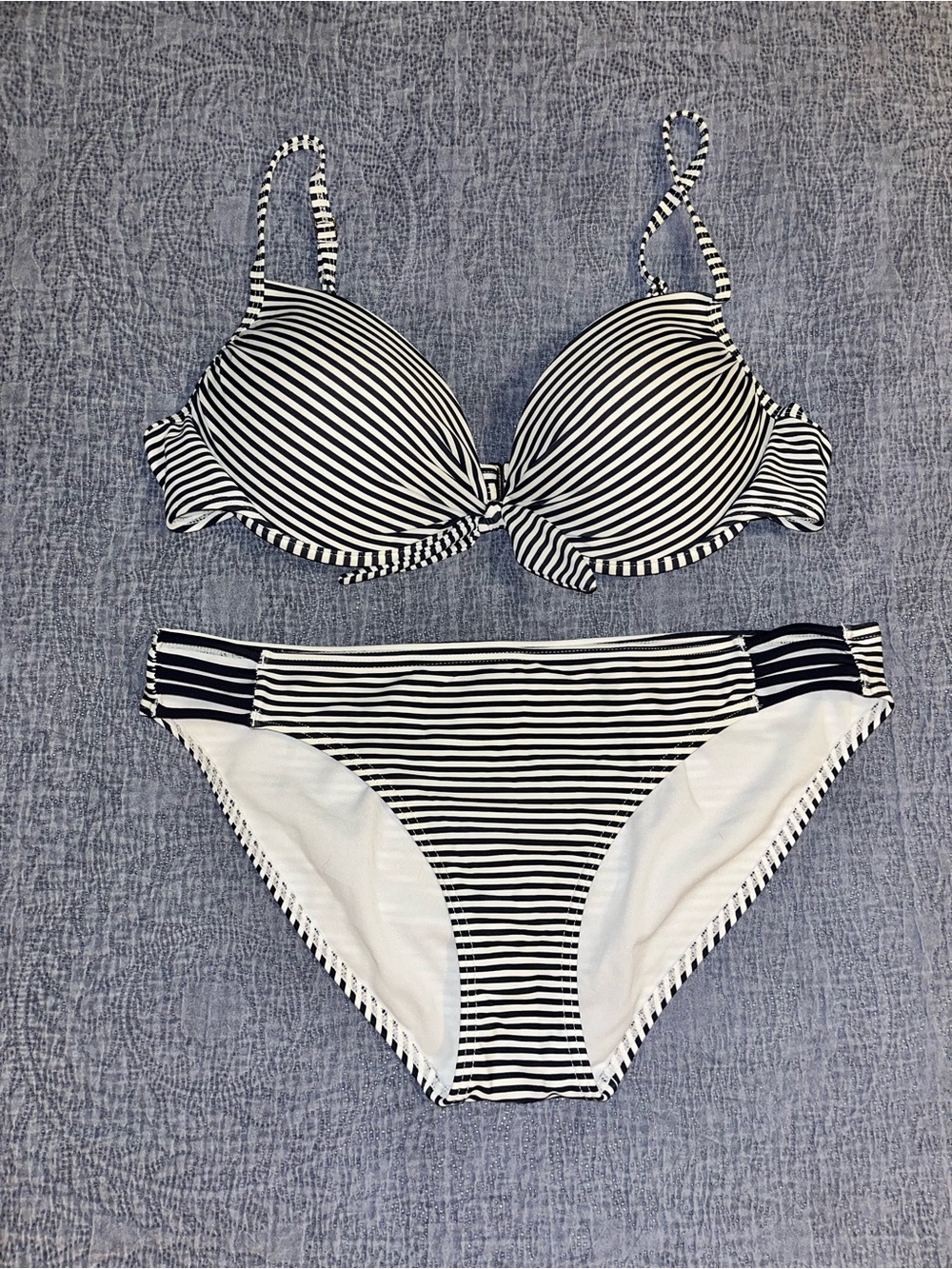 Candie's Gray and White Striped Bikini Set